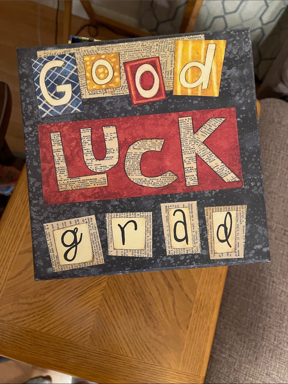 Good Luck Grad Decorative Card Box 
Black, Red, Yellow and Blue
